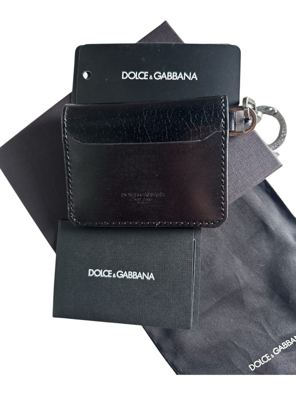 Dolce & Gabbana Black Leather Card Holder Keychain Wallet NWT and Box - Picture 3 of 11